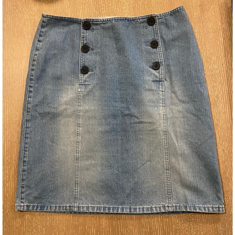 Vintage Liz Claiborne 12 Denim Mini Skirt EUC Button Front Y2K Blue 90s Sailor